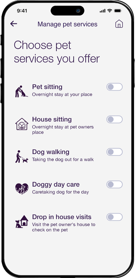 Choose service screen
