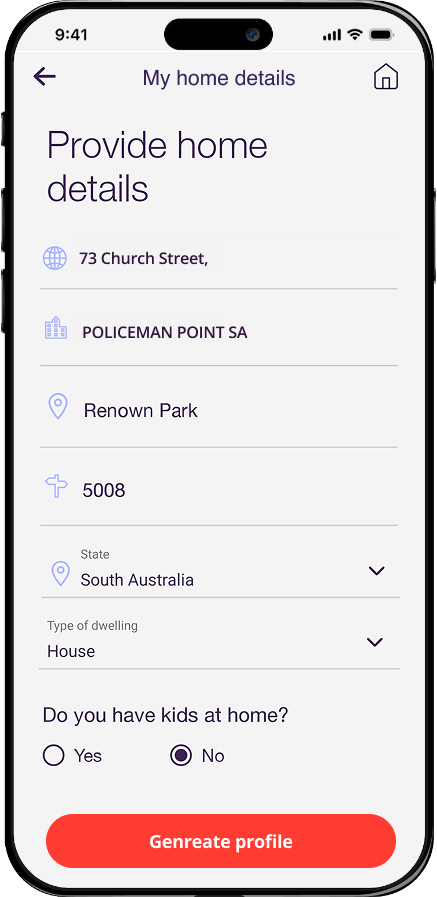 Home address and service radius setup screen