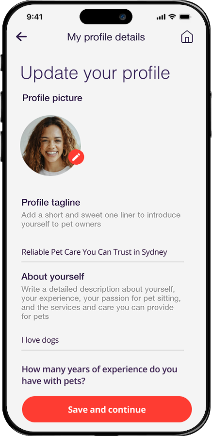 Profile photo and experience details input
